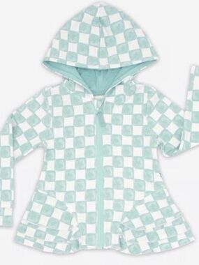 NWT Little Sleepies watercolor blue white checks checkered peplum zip hoodie 3t